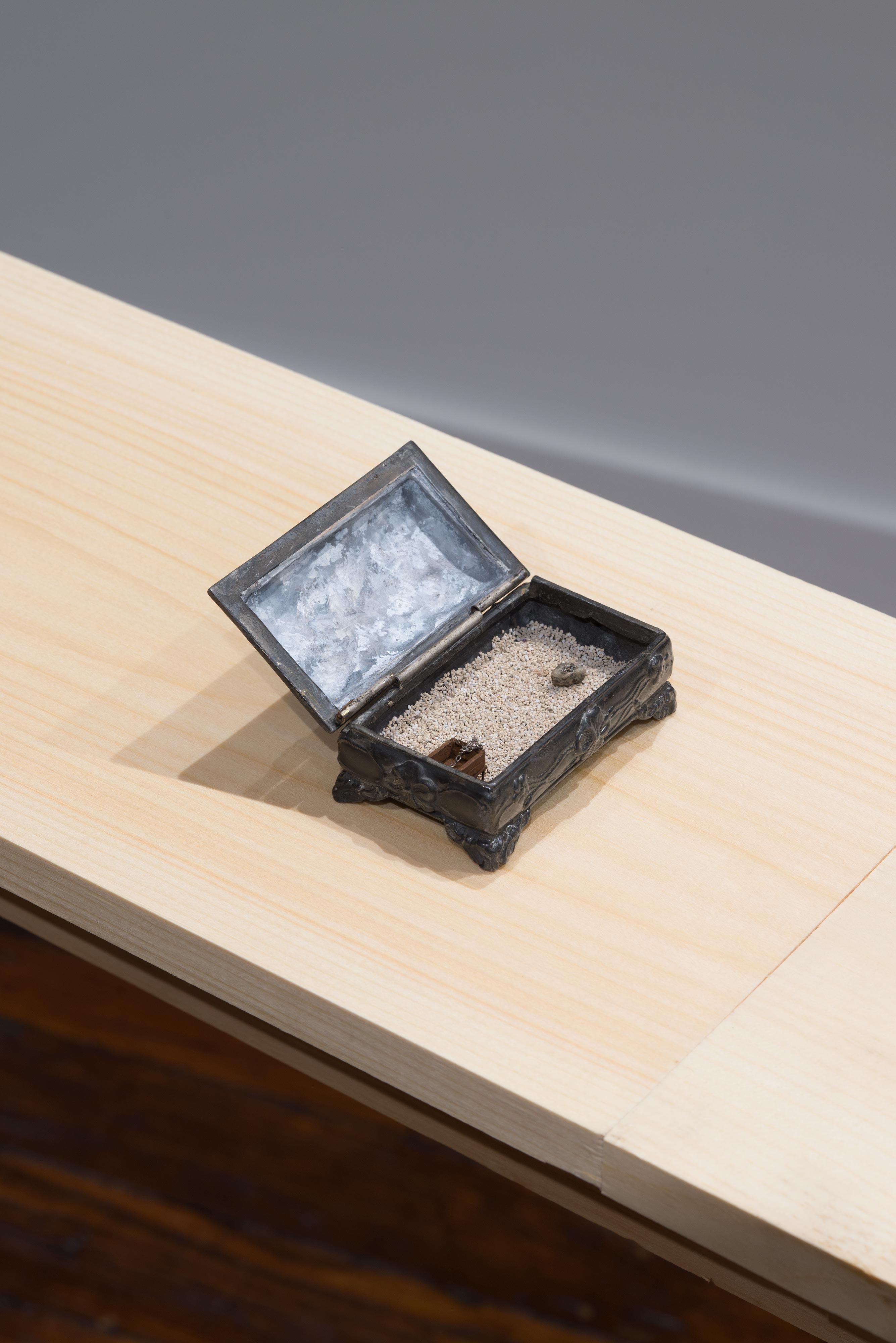 Curtis Talwst Santiago<br>Empty Wagon Leaving Slave Market<br>2016<br>Mixed media diorama in reclaimed jewelry box<br>3.625 x 2.125 x 2.125 in (9.2 x 5.4 x 5.4 cm)