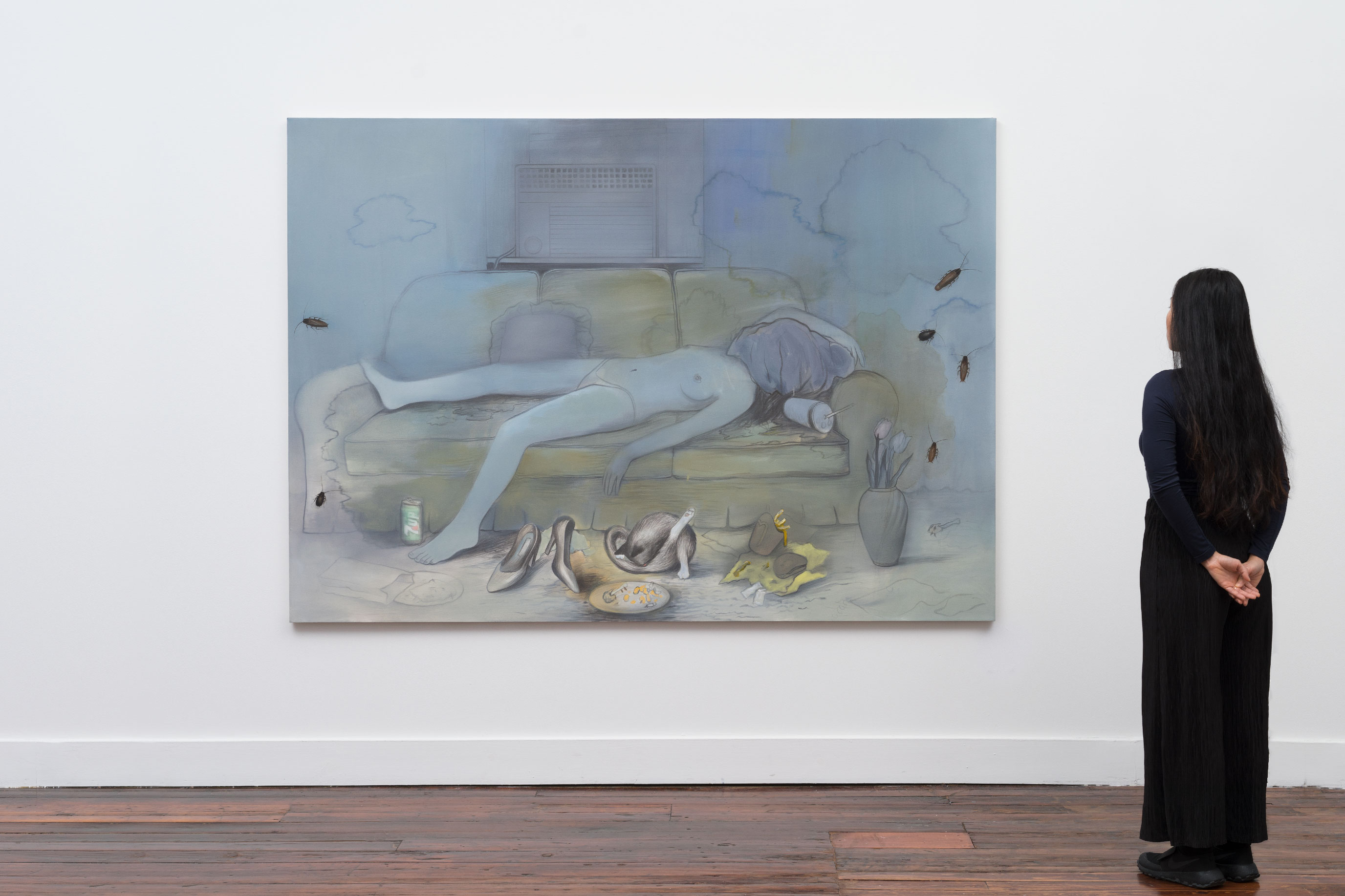 Brandi Twilley<br>Napping by the AC<br>2016<br>oil on canvas<br>60 x 84 in (152.4 x 172.72 cm)