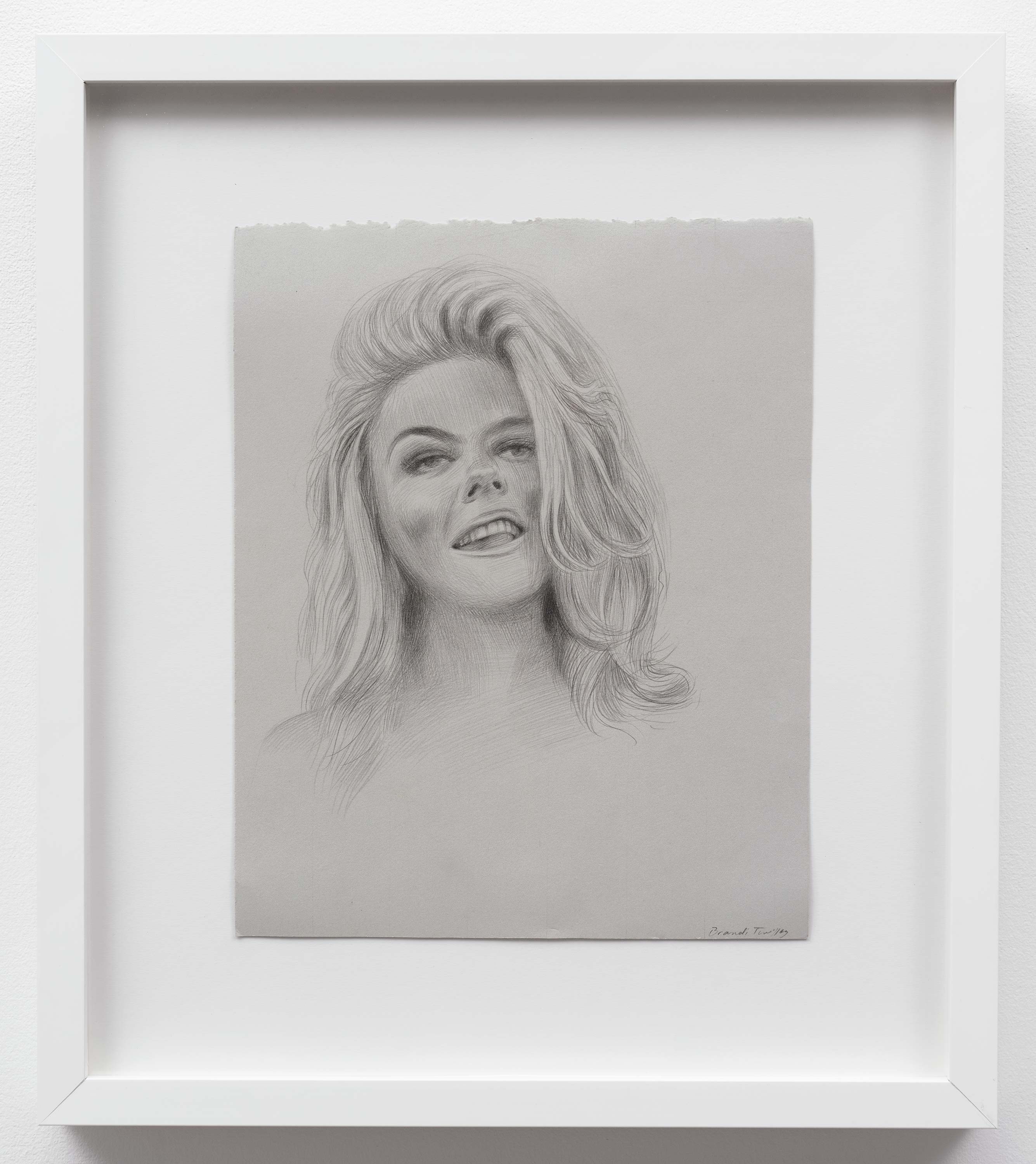 Brandi Twilley<br>Blond Hair<br>2014<br>Graphite on gray paper<br>9 x 11.5 inches (23 x 29 cm)