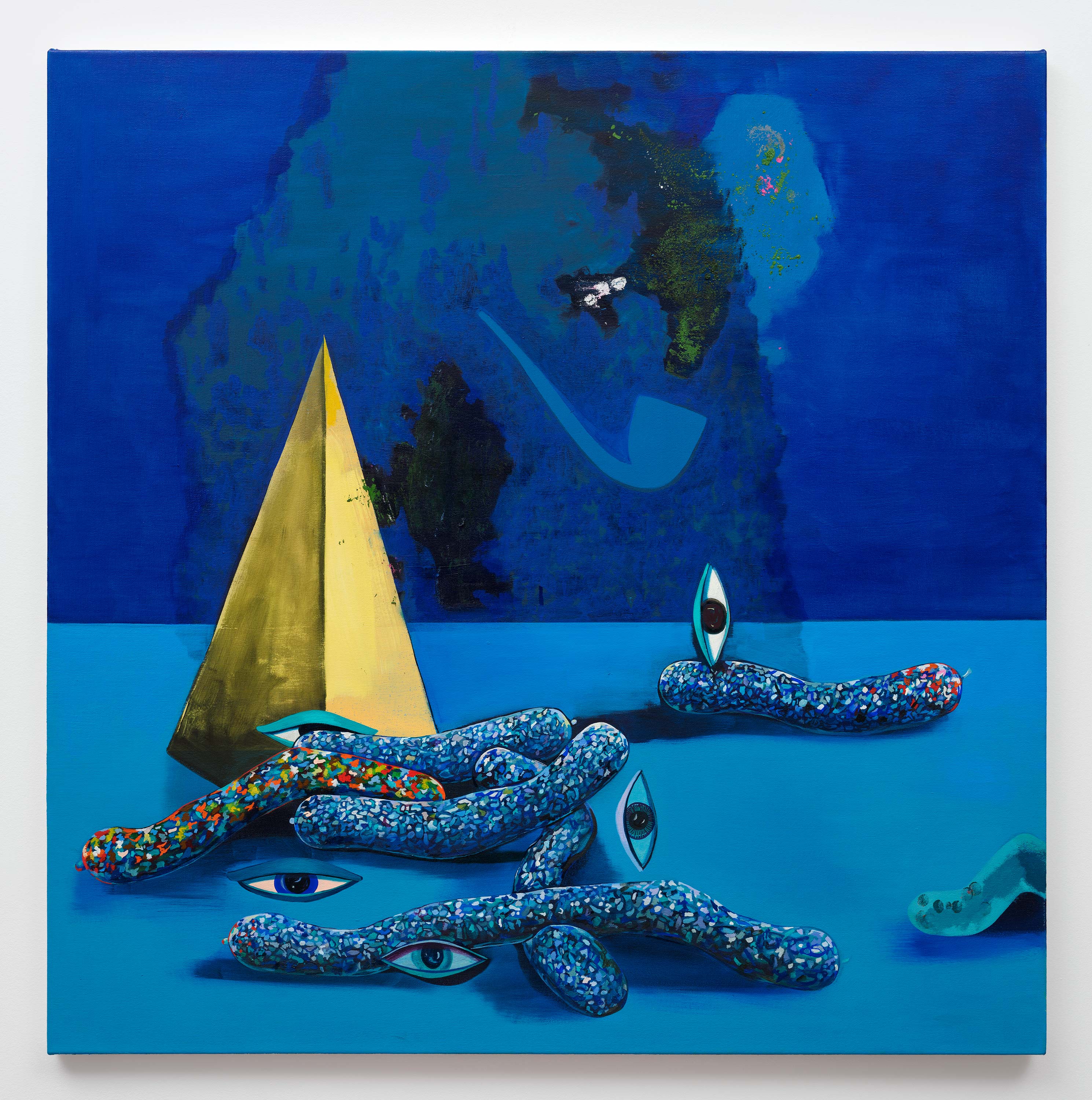 Paul Branca<br>Untitled, Sausage-yes, (Blue)<br>2015<br>Oil on canvas<br>40 x 40 inches (101.6 x 101.6 cm)