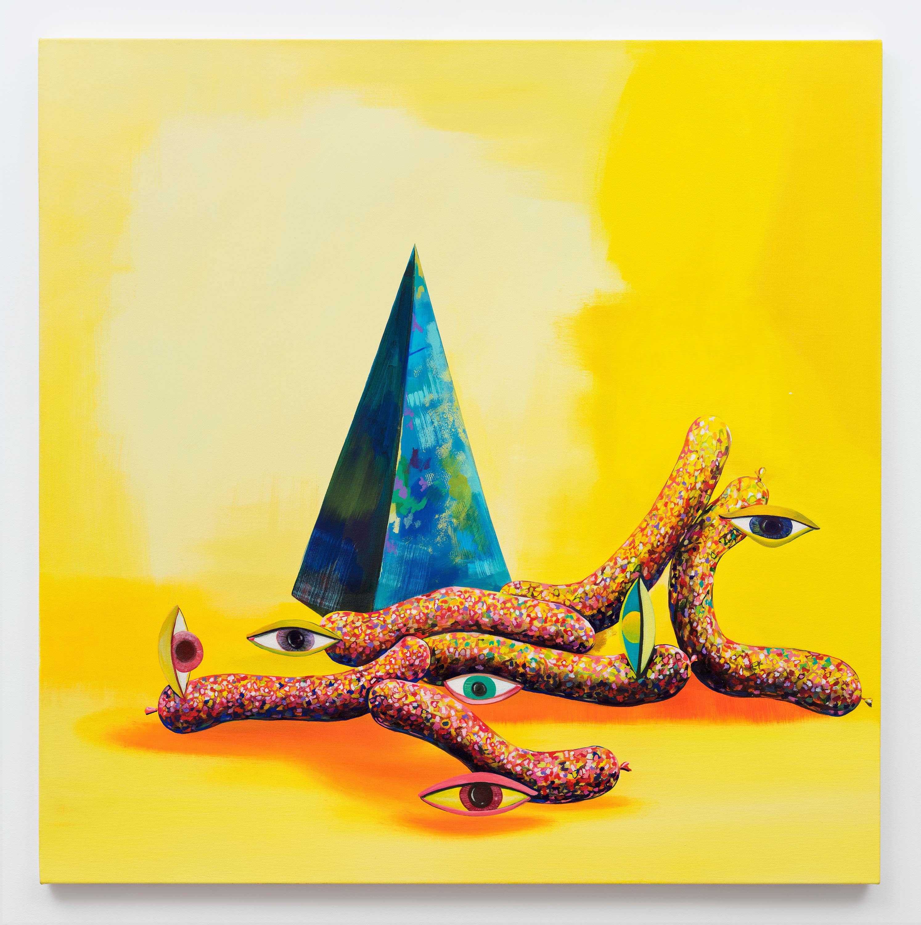 Paul Branca<br>Untitled, Sausage-yes, (Yellow)<br>2015<br>Oil on canvas<br>40 x 40 inches (101.6 x 101.6 cm)
