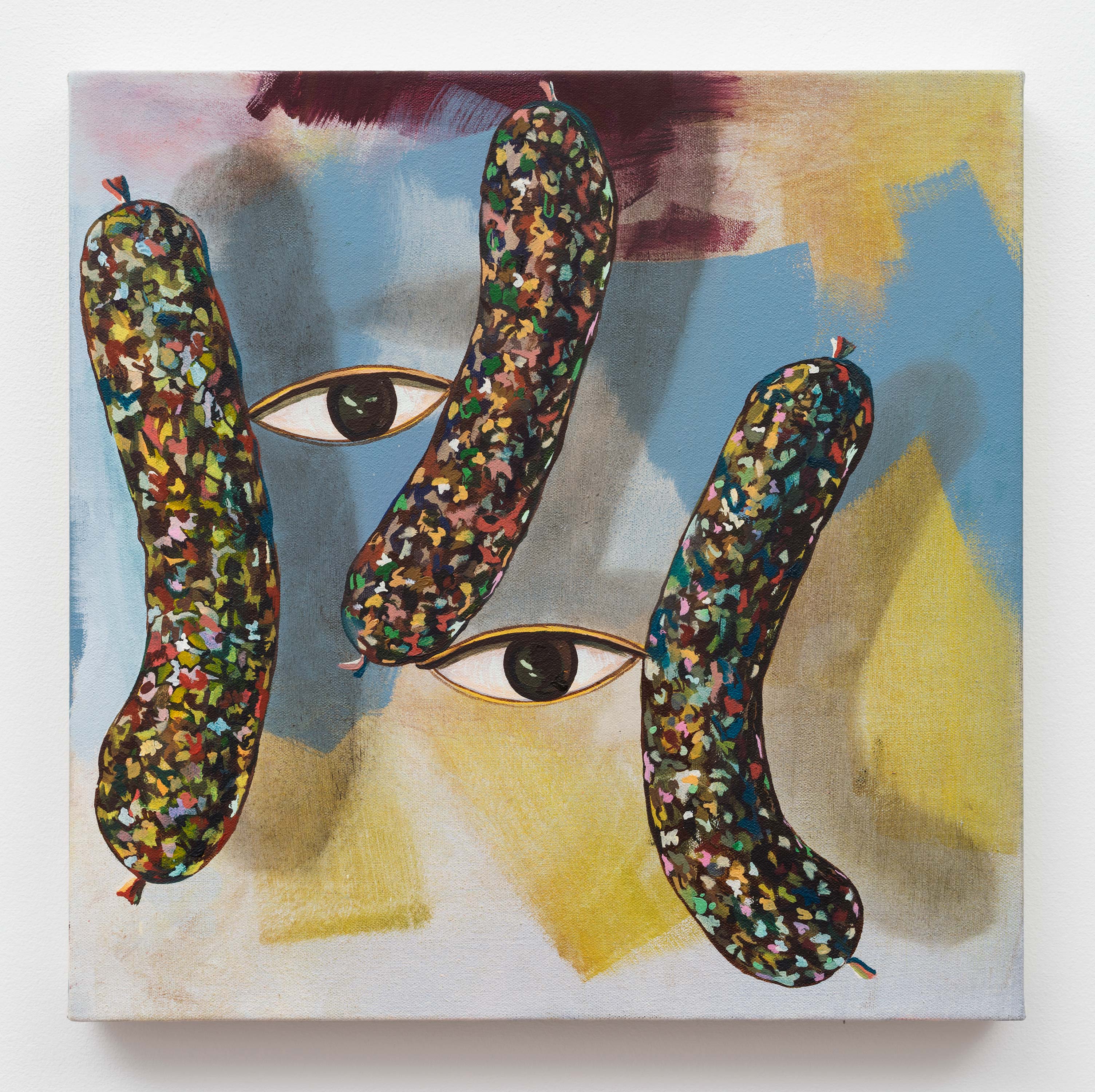Paul Branca<br>Untitled, Sausage-yes<br>2015<br>Oil on canvas<br>15 x 15 inches (38.1 x 38.1 cm)