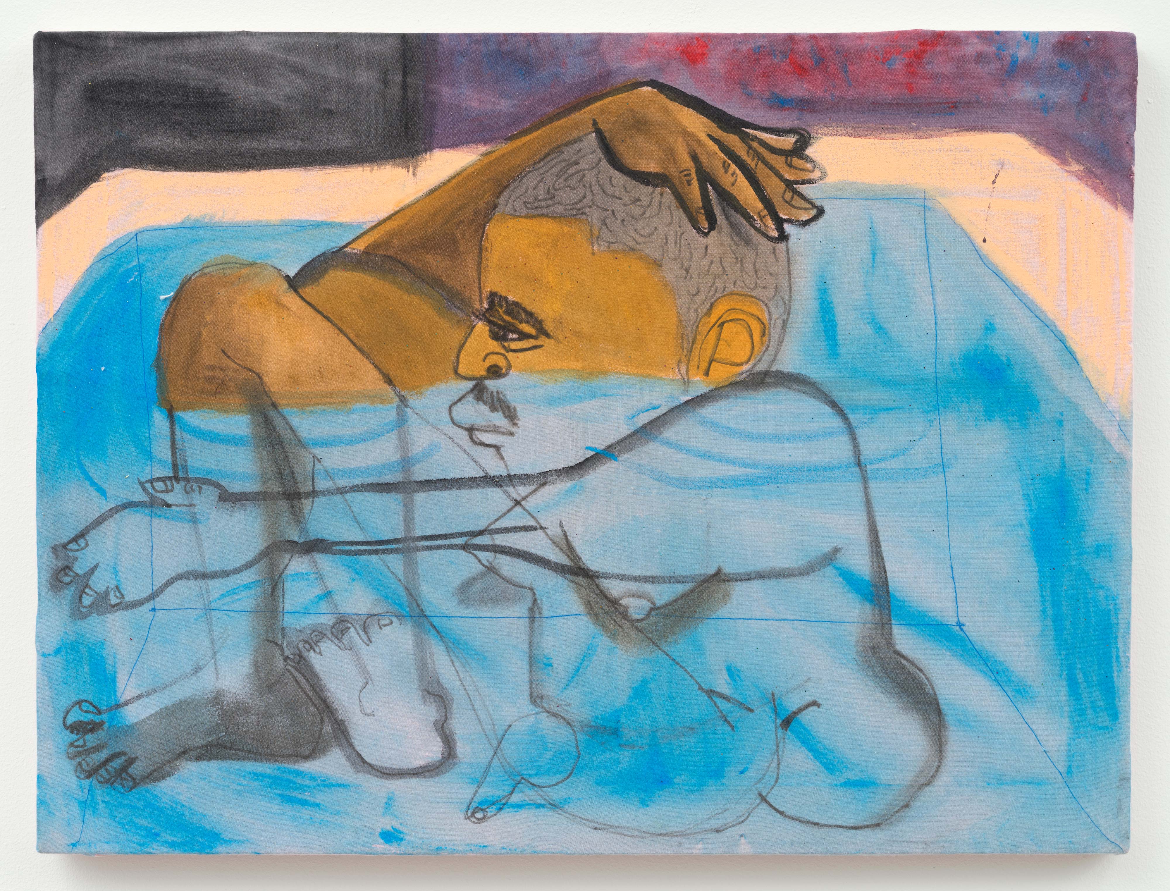 Jonathan Lyndon Chase<br>Man in Tub<br>2016<br>Oil on canvas<br>17 x 25 in (43.2 x 63.5 cm)