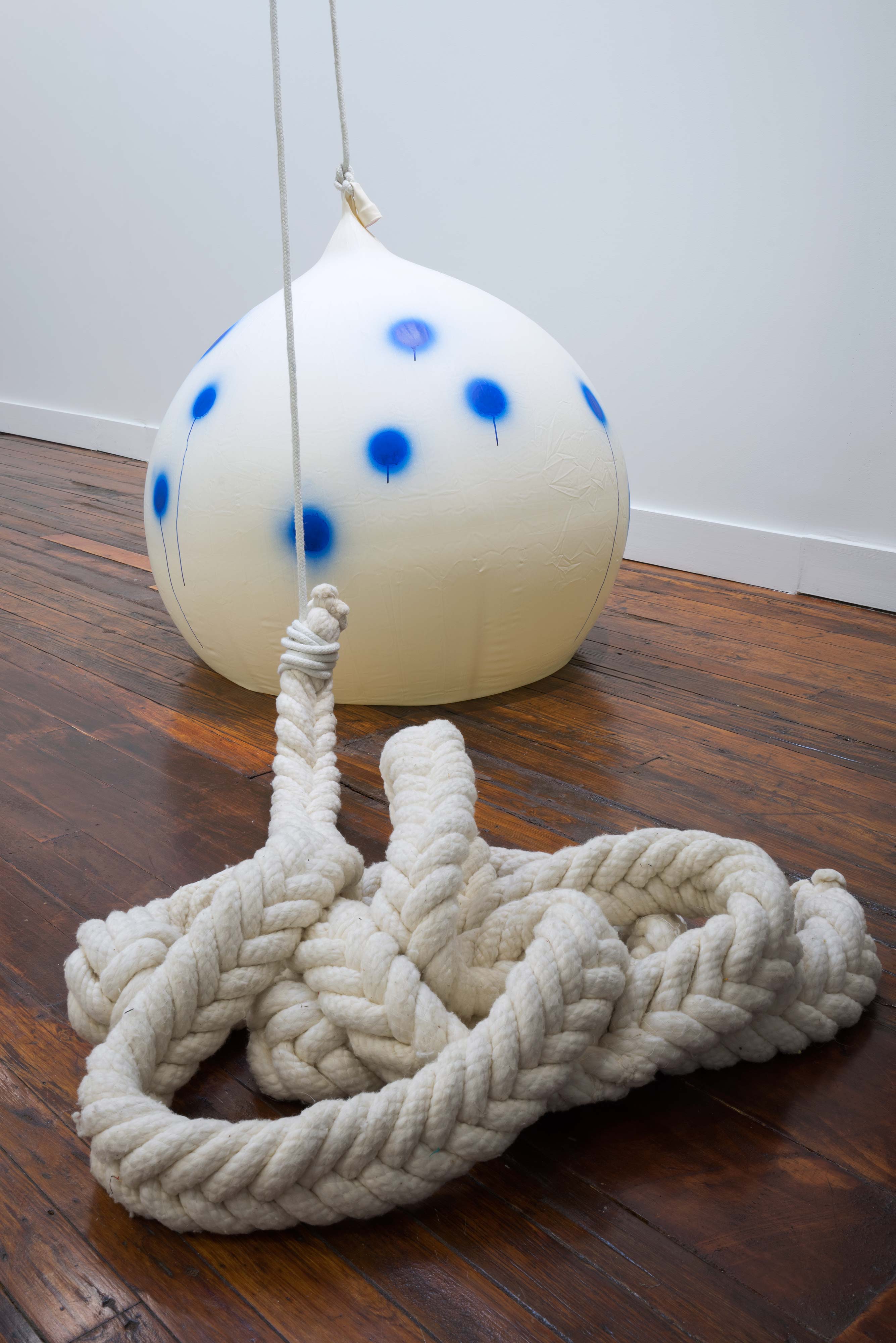 Nancy Davidson<br>Fallen Cloud (II)<br>1997-2016<br>latex, rope, paint, cotton<br>36 x 36 in (91 x 91 cm), height variable