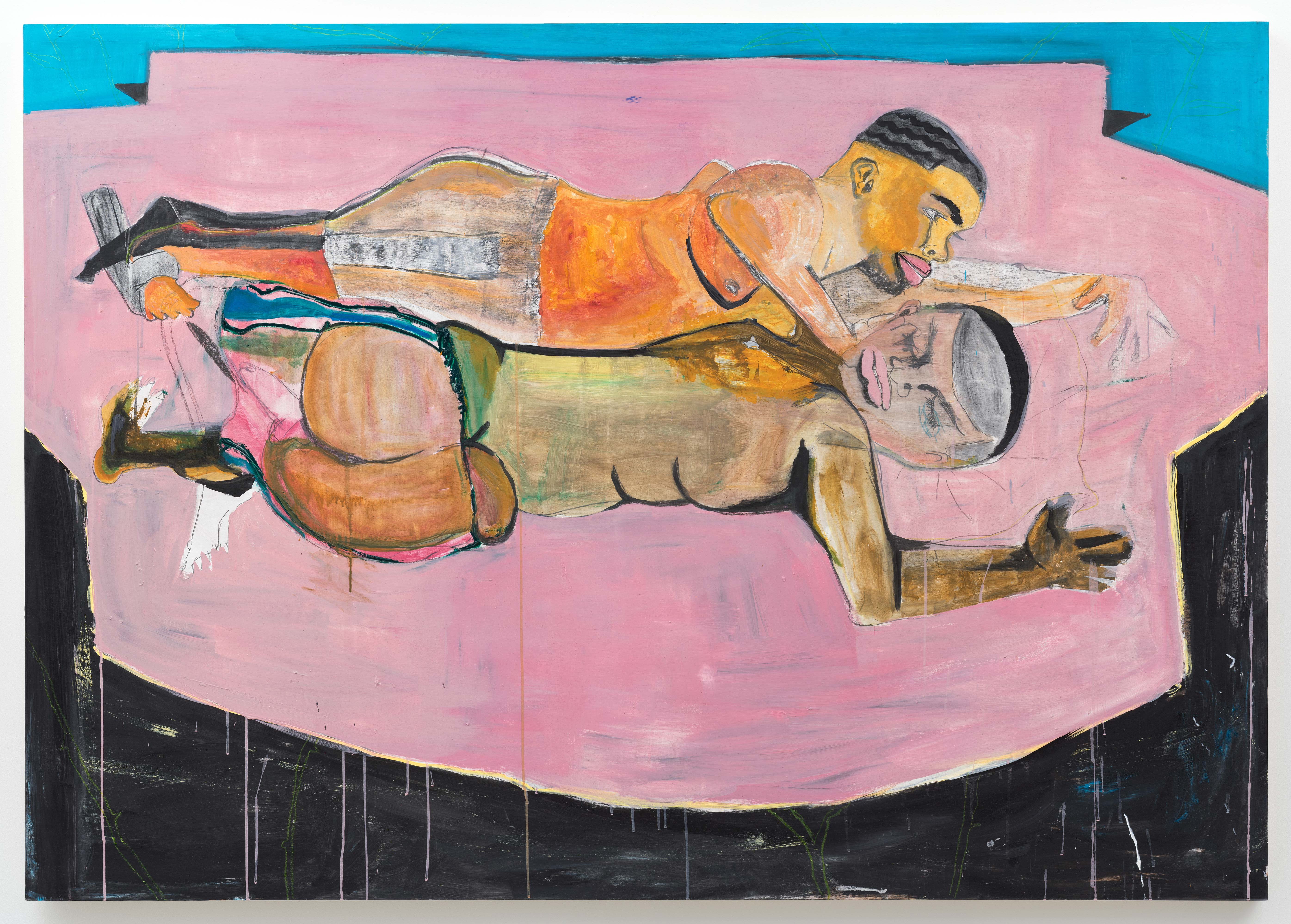 Jonathan Lyndon Chase<br>Two Men in Bed<br>2015<br>acrylic on panel<br>60 x 84 in (152.4 x 213.4 cm)