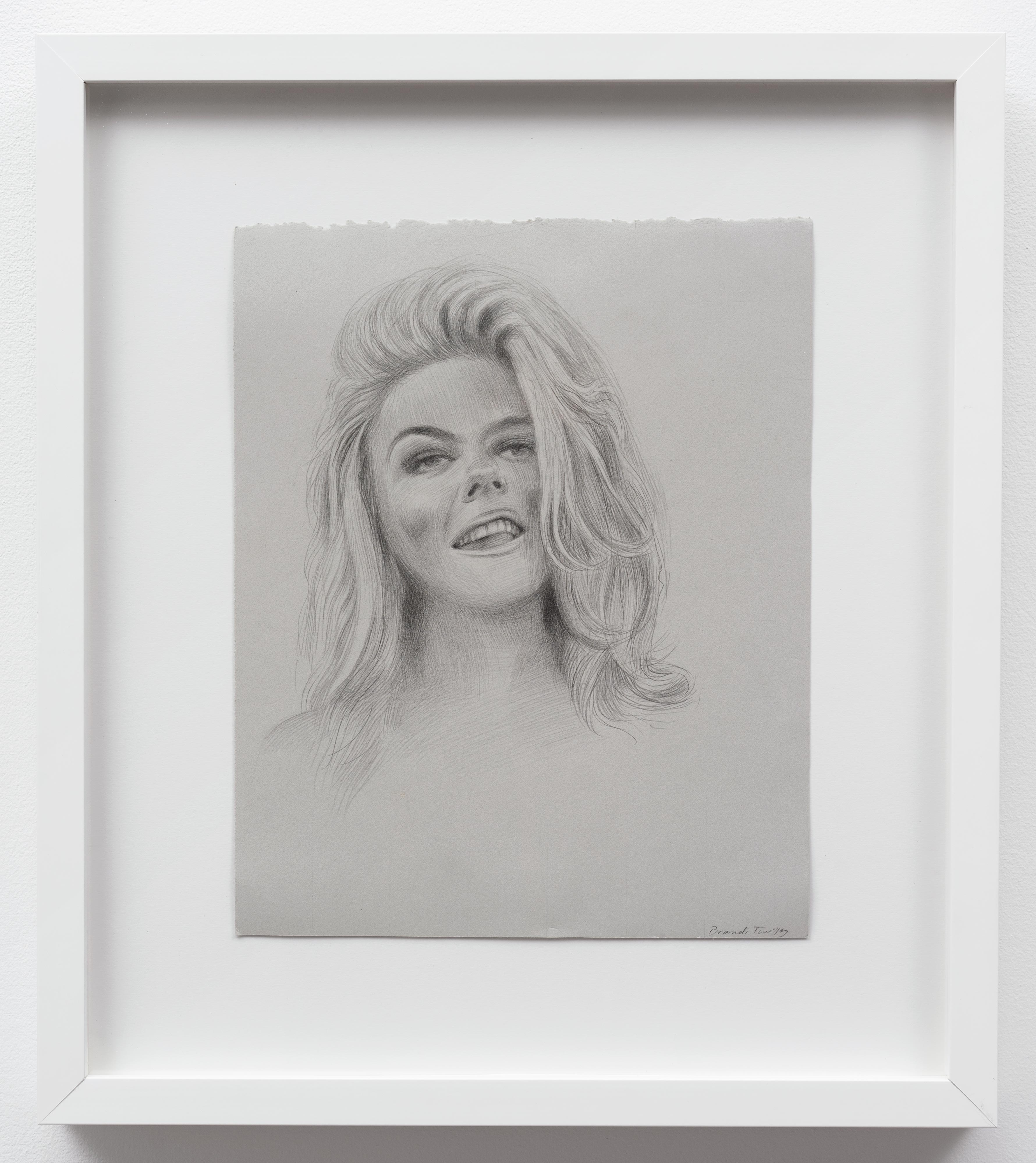 Brandi Twilley<br>Blond Hair<br>2014<br>Graphite on gray paper<br>9 x 11.5 in (23 x 29 cm)